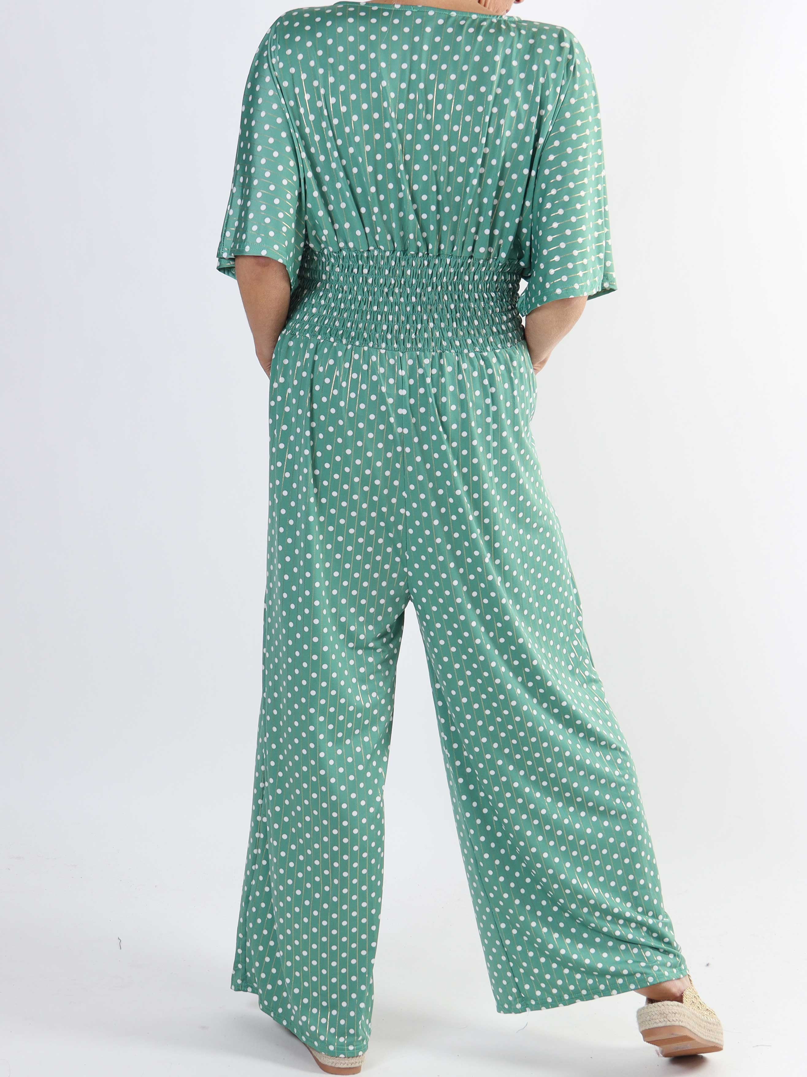 Pams Dot Jumpsuit - Elastisk plus size buksedragt med prikker
